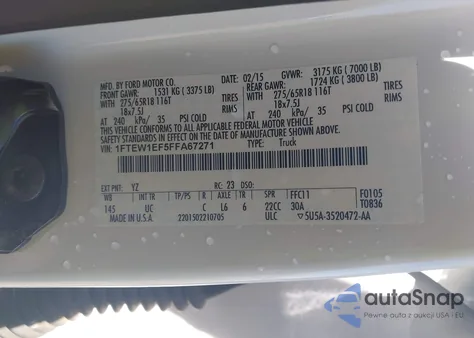 2015 Ford F-150 Xlt from USA, damaged, VIN 1FTEW1EF5FFA67271